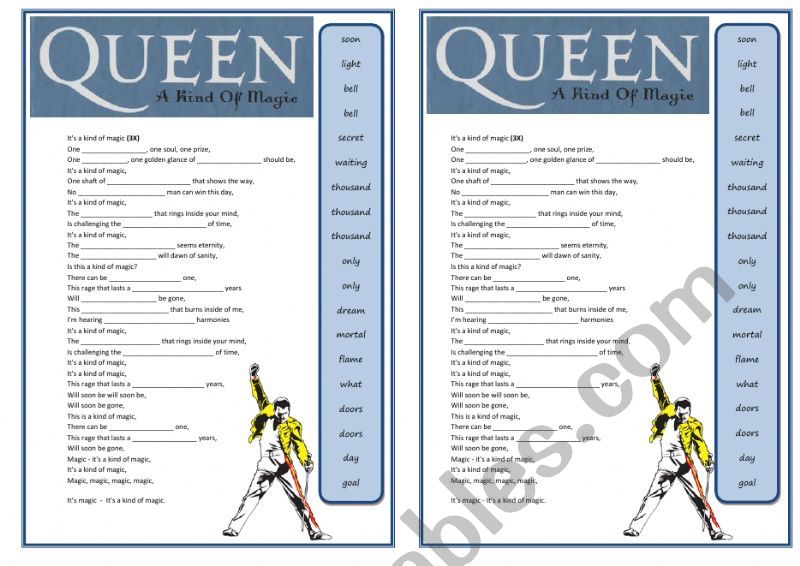 Song worksheet: A Kind of Magic by Queen