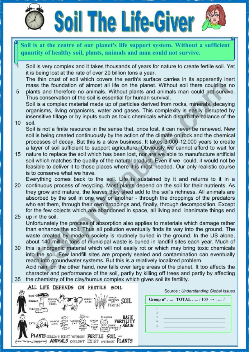 Soil the life giver (READING) + varied comprehension ex + KEY  
