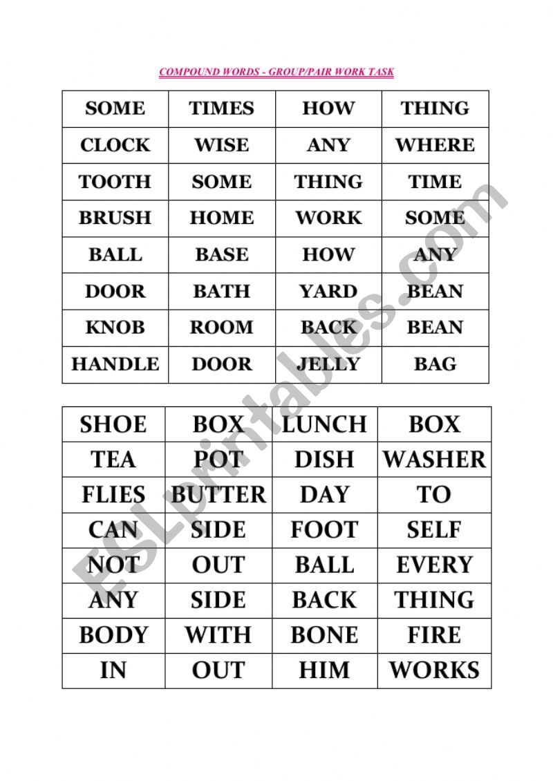 Compound word group/pair work task