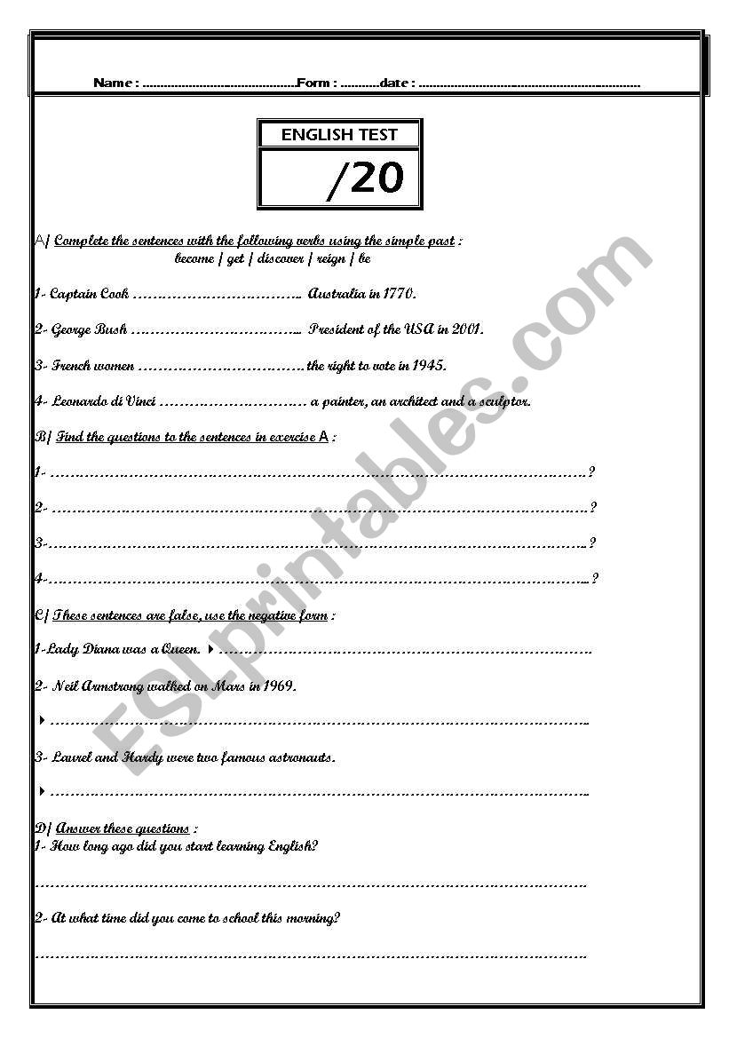  Past simple worksheet