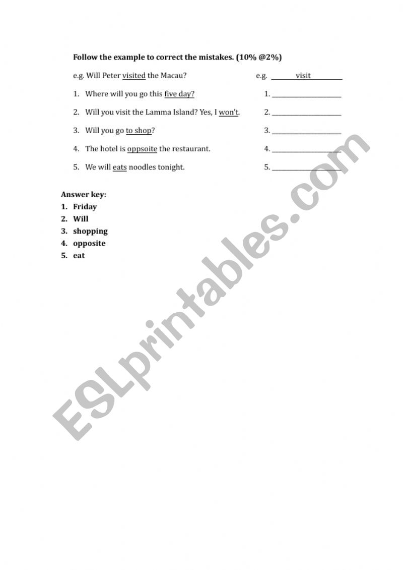 Correction Exercise worksheet