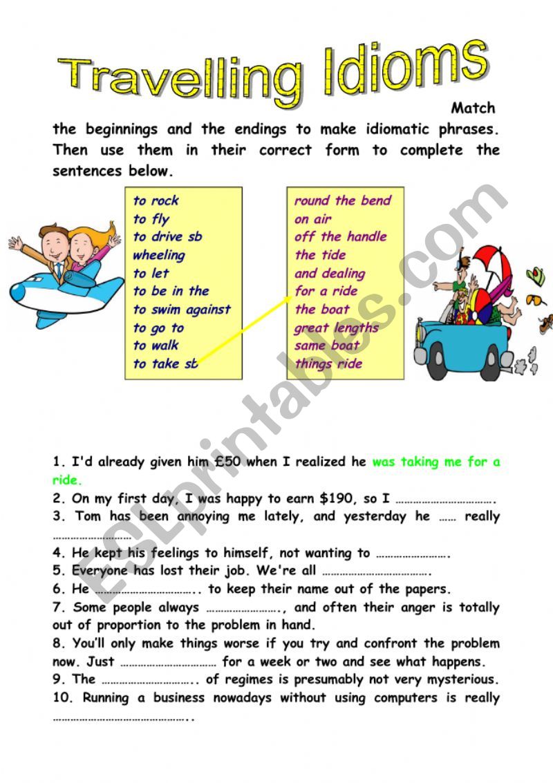 Travelling idioms worksheet