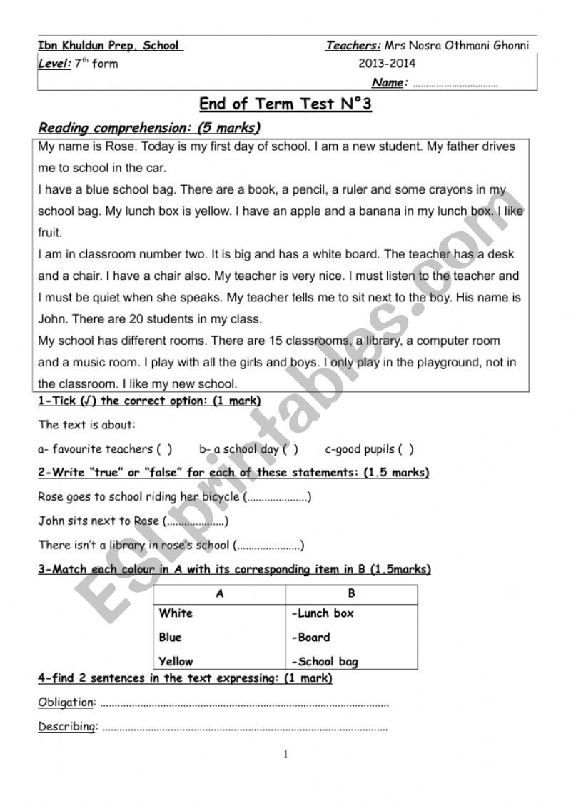 Full term test n3 worksheet