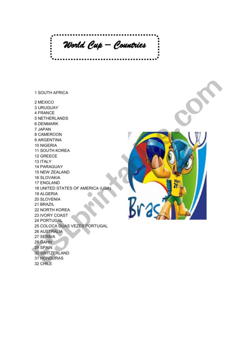 World Cup 2014 worksheet