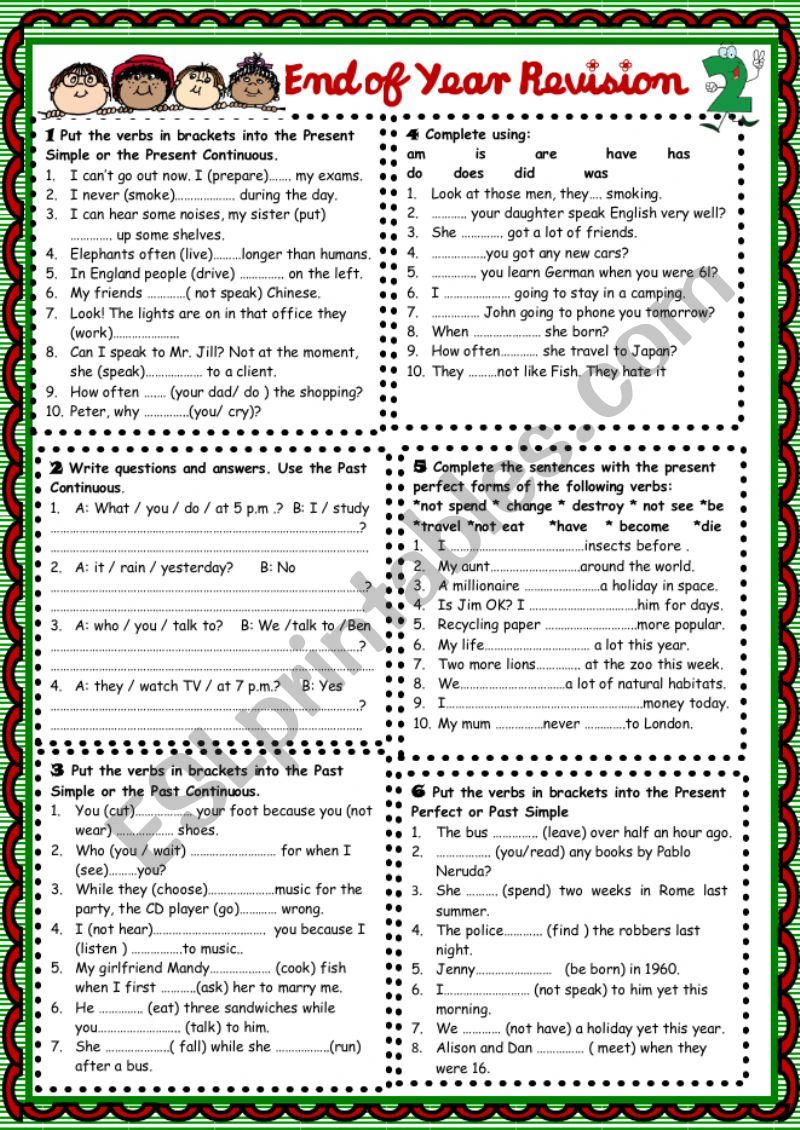 End of Year Revision 2 worksheet