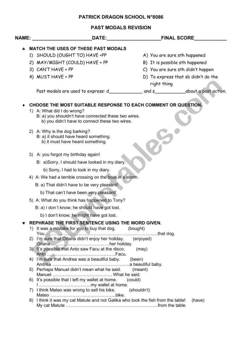 past modals worksheet