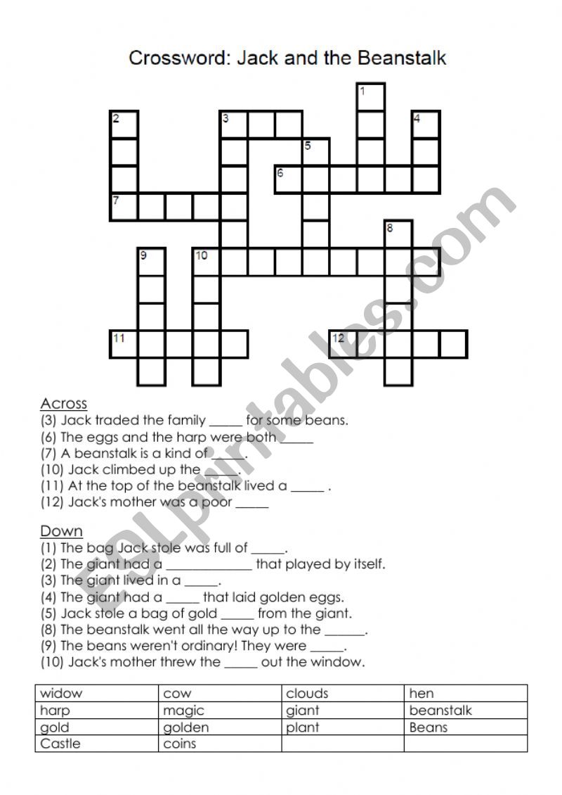 jack and the bean stalk crossword