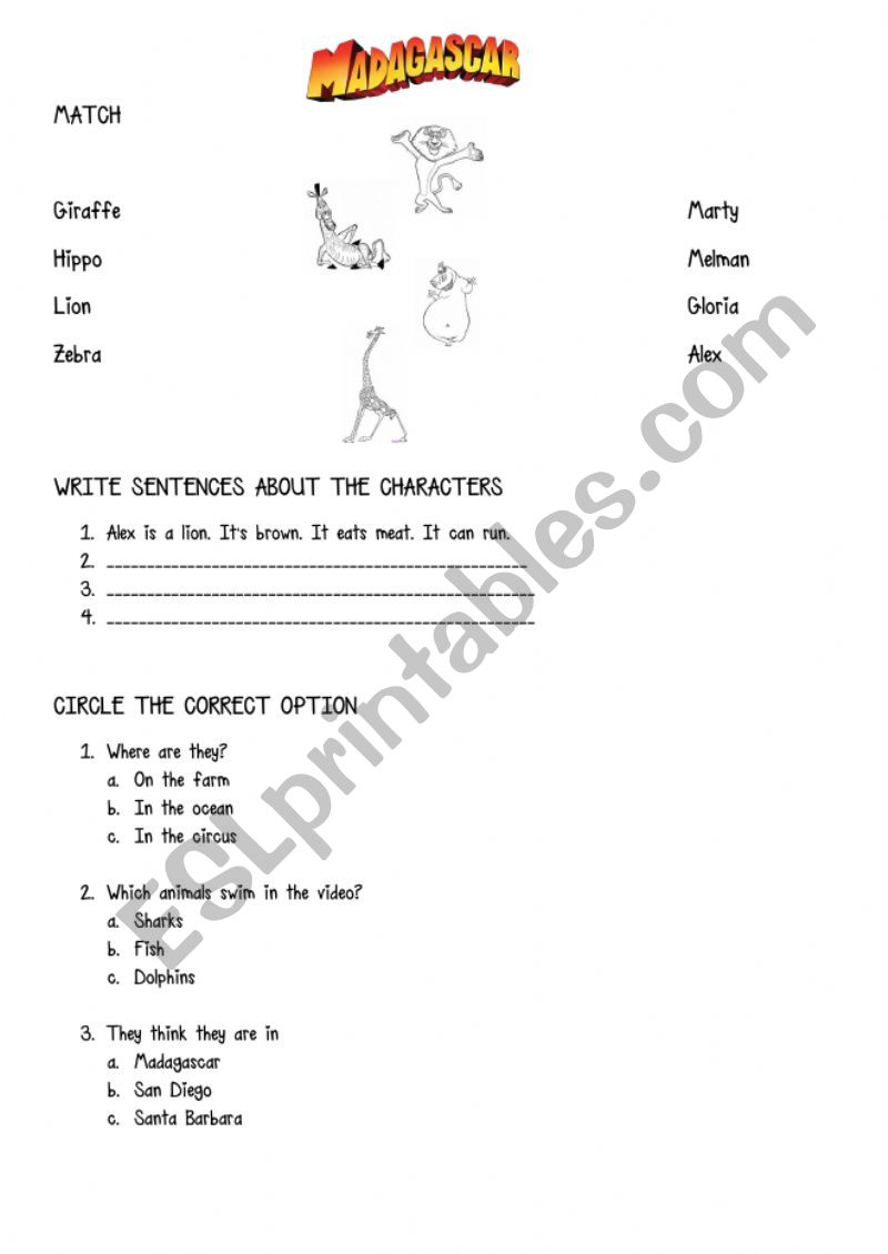 Madagascar worksheet worksheet