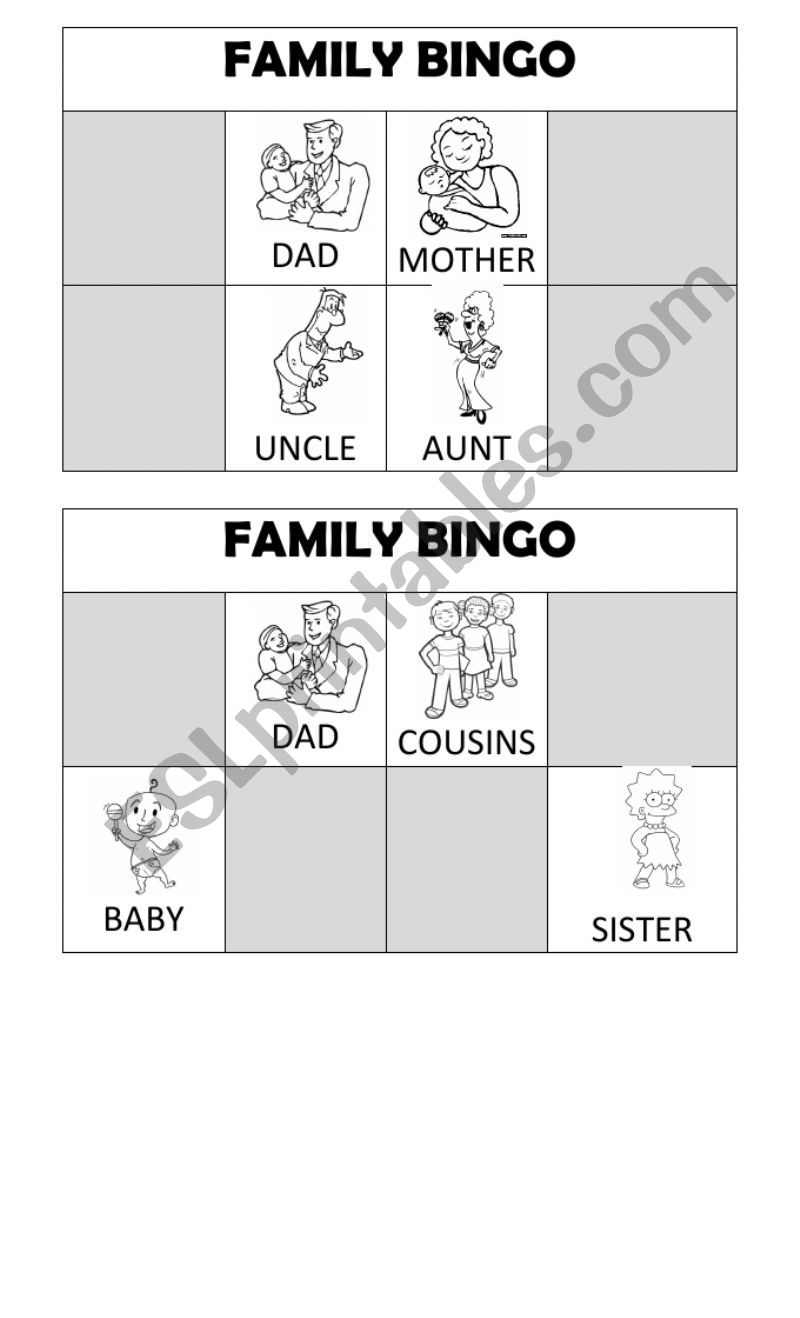 Family bingo worksheet