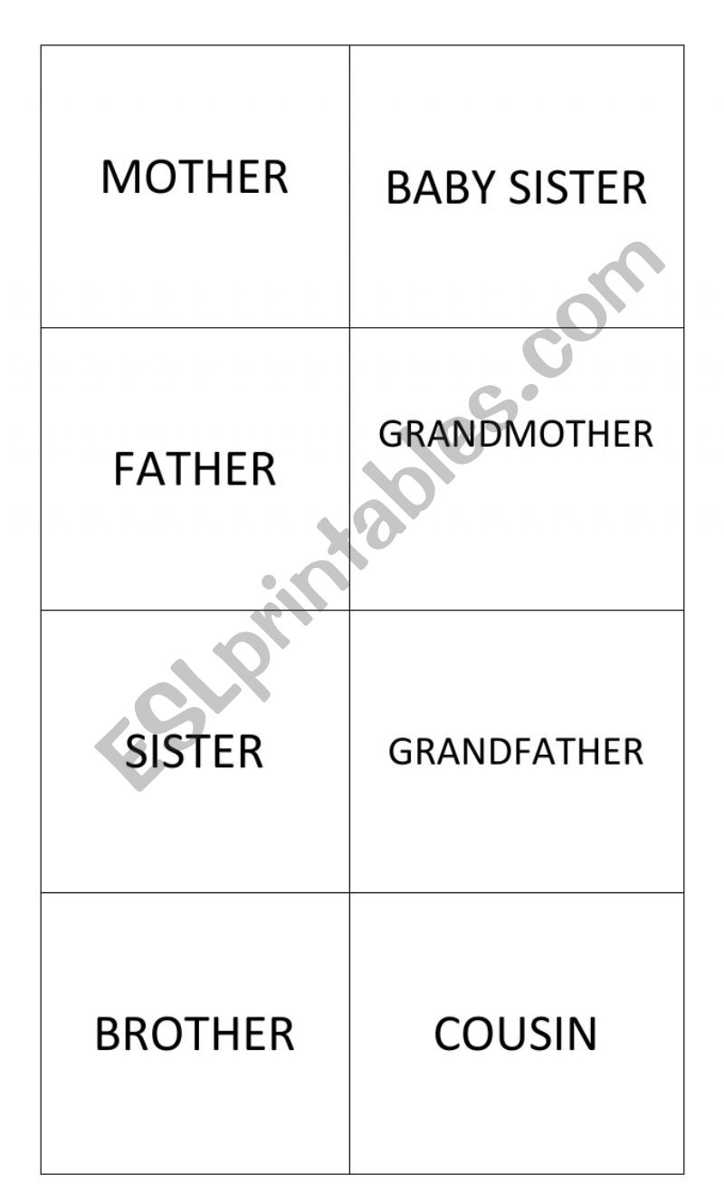 Family memory game worksheet