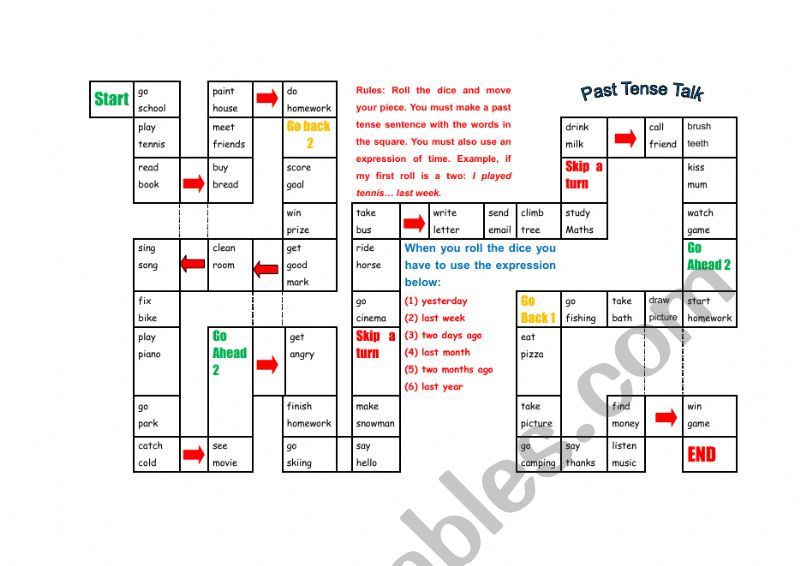 past tense game worksheet