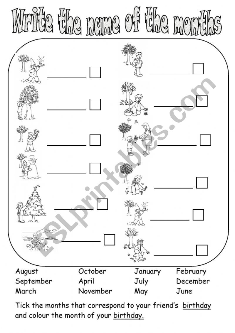 Write the monts! worksheet