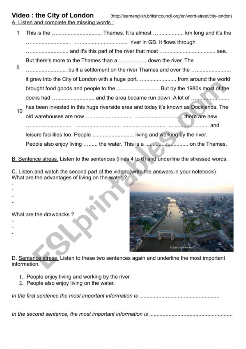 the city of London worksheet