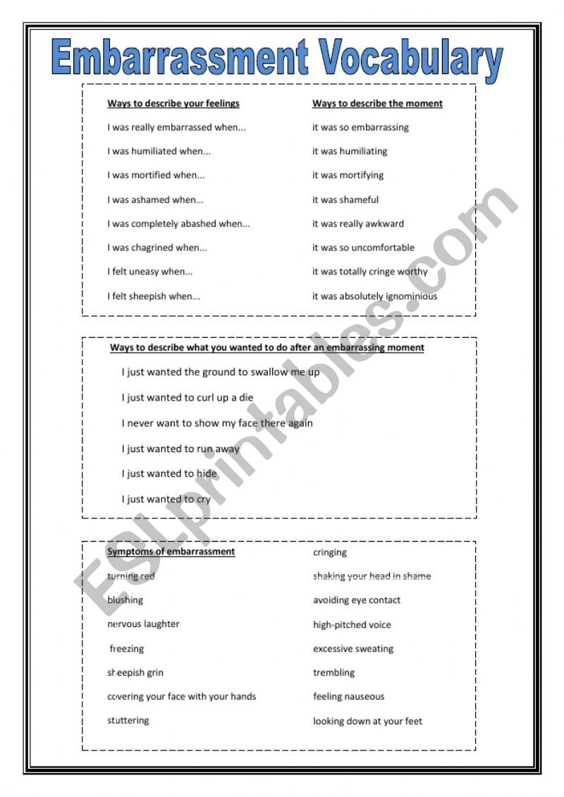 Speaking Activity and Vocabulary on Embarrassment and Embarrassing moment