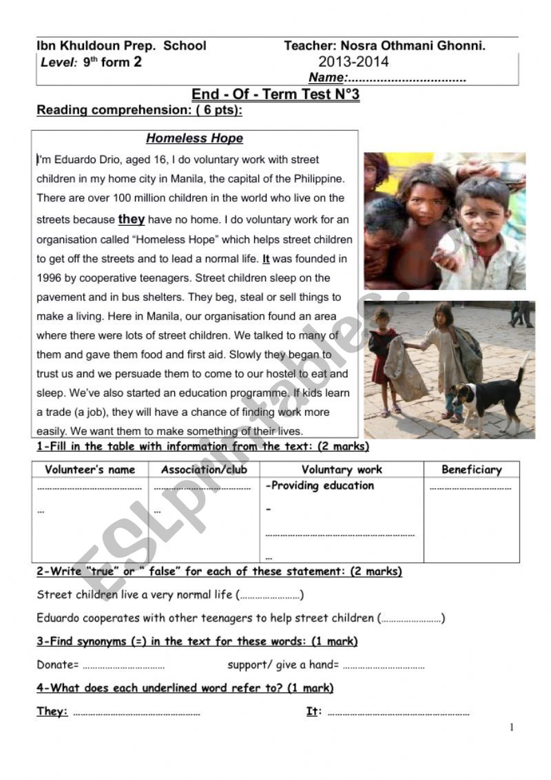 Full term test nÂ°3 worksheet