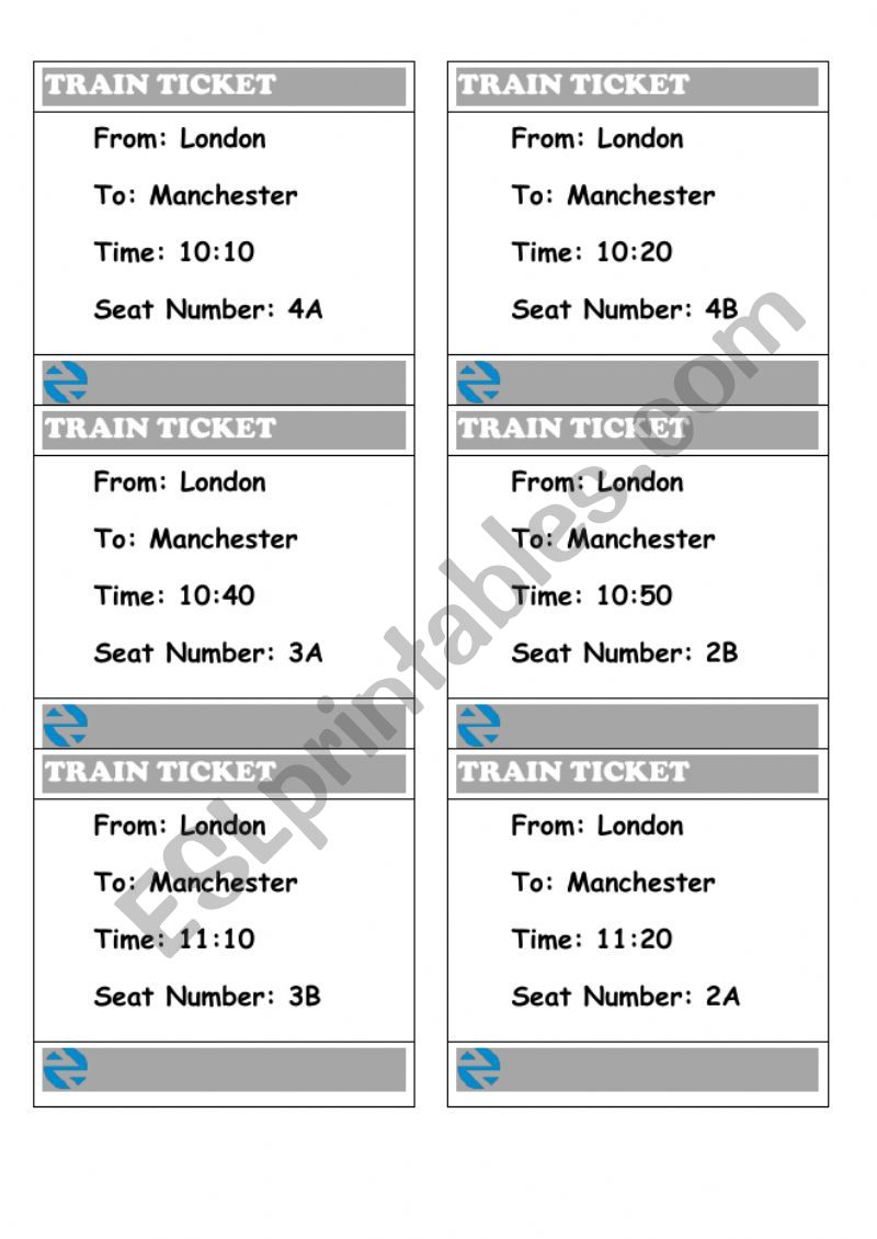 train tickets worksheet