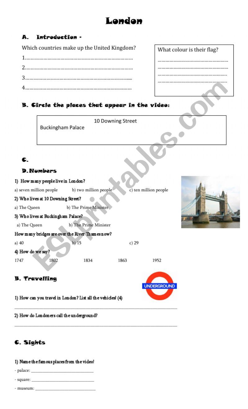 Window on Britain - London worksheet