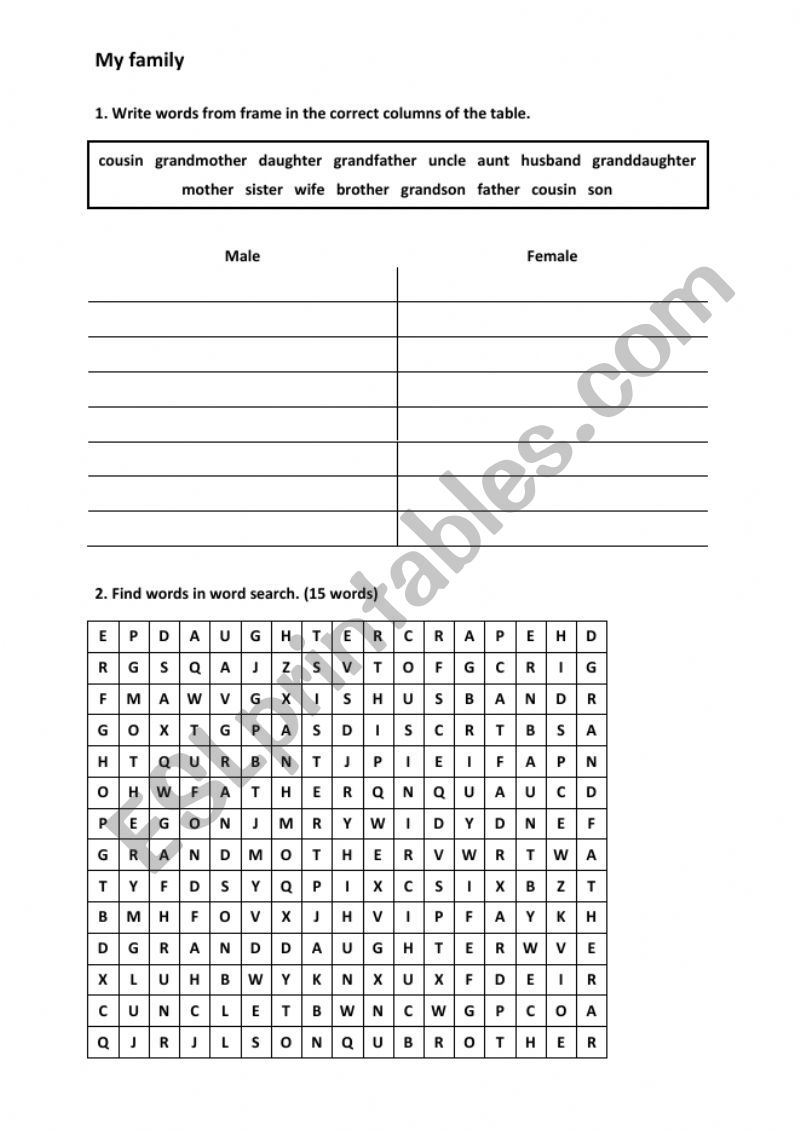 My family worksheet