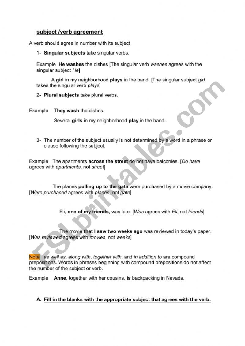 Subject Verb Agreement worksheet