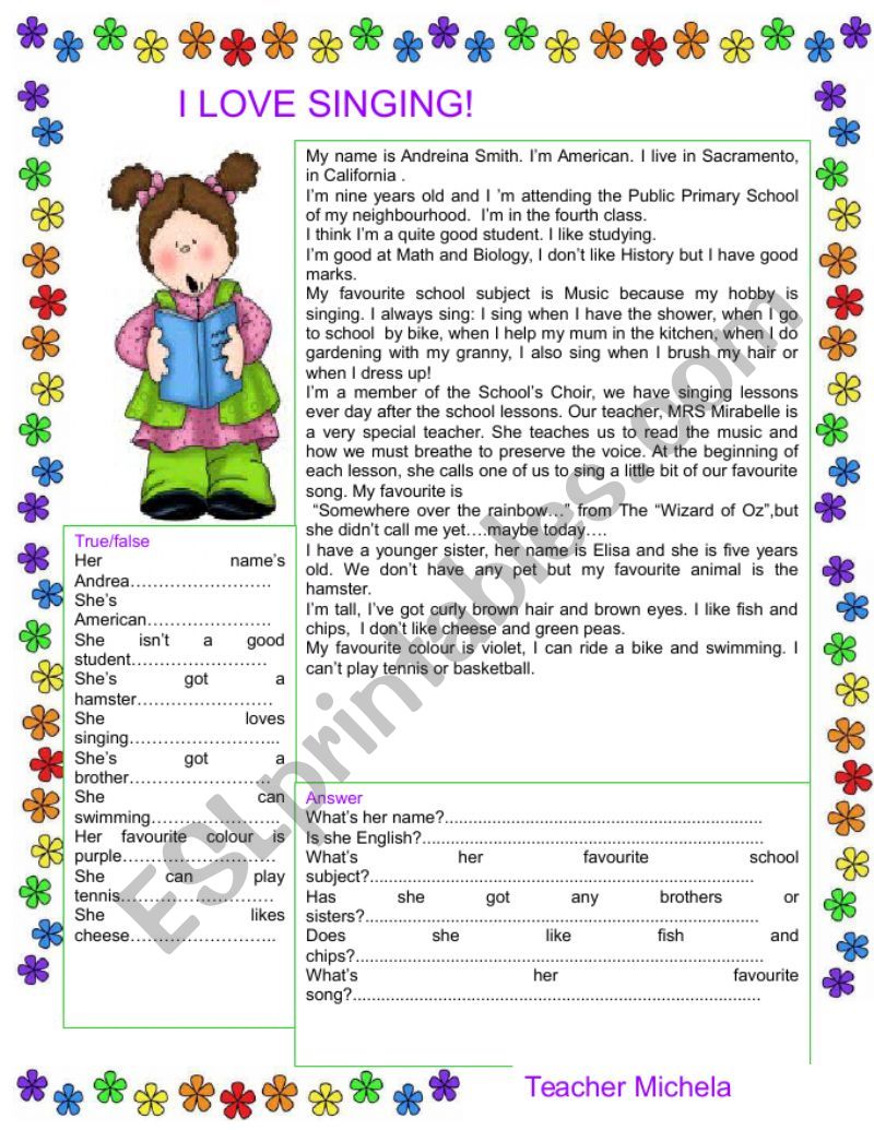 I love singing! worksheet