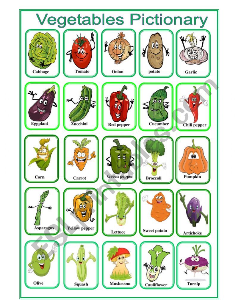 vegetables pictionary worksheet