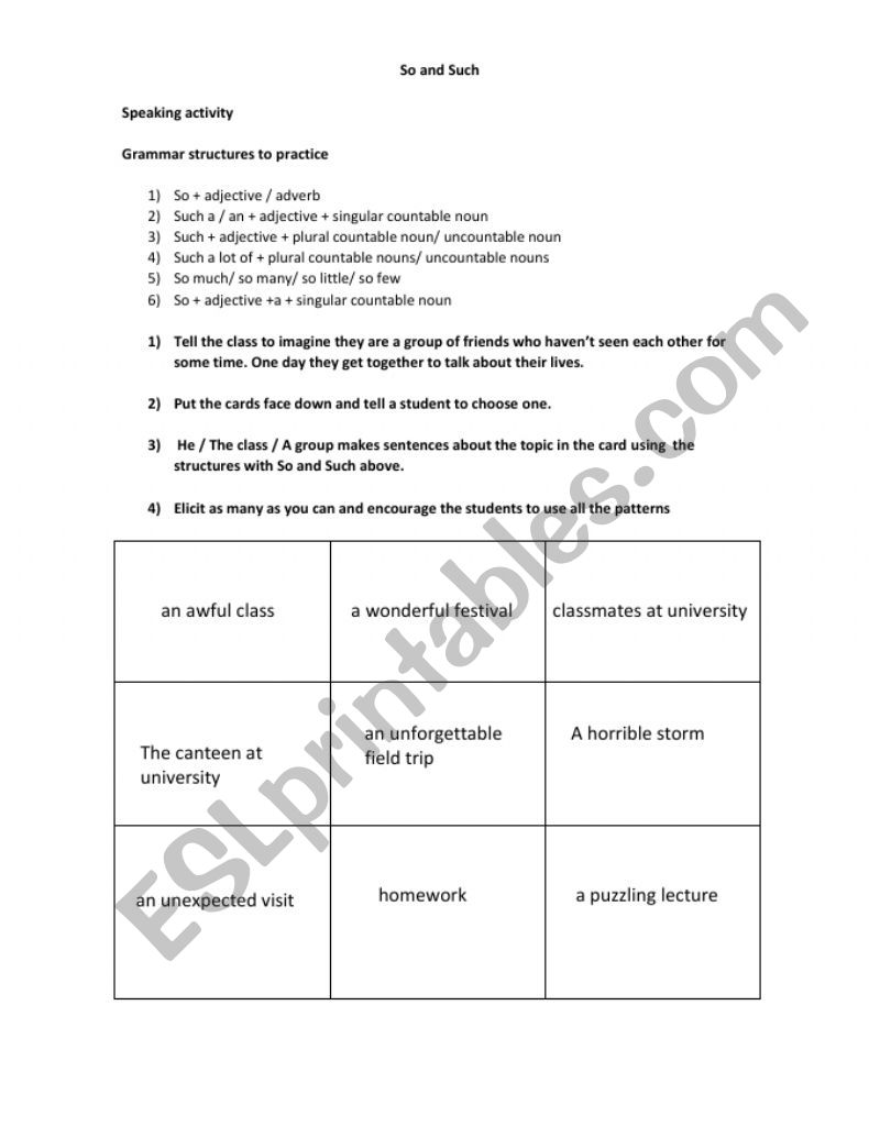  So and Such worksheet