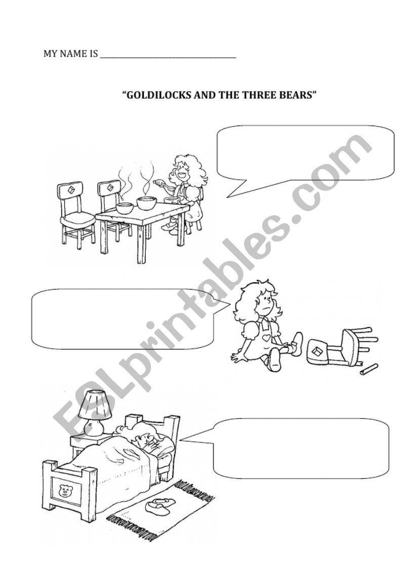 Goldilocks and the three bears worksheet