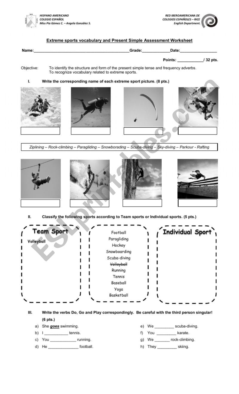 Sports and Present Simple worksheet