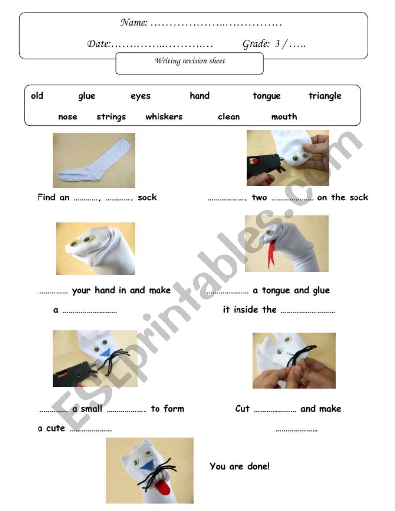Writing- Making a sock puppet worksheet