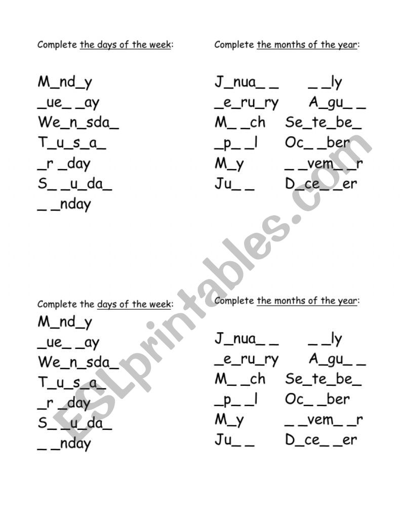 Days-Months worksheet