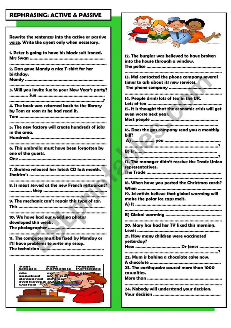 Active & passive + key worksheet