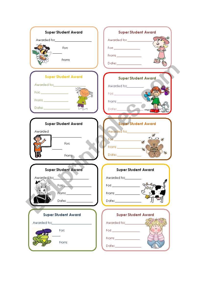 Super student award worksheet