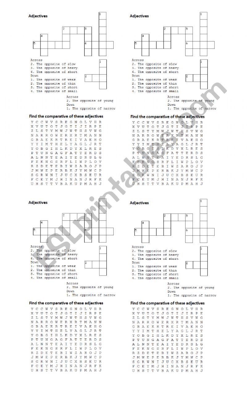 Adjectives and comparative worksheet