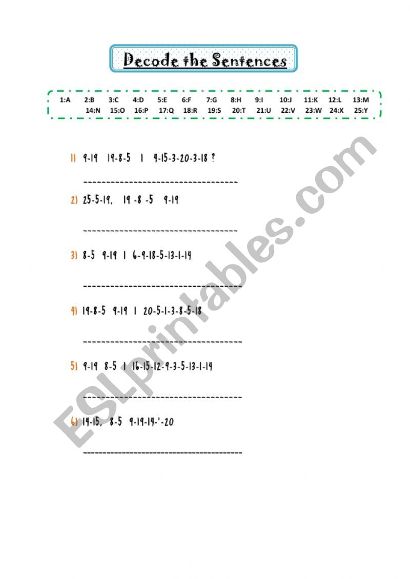 Decode the sentences worksheet