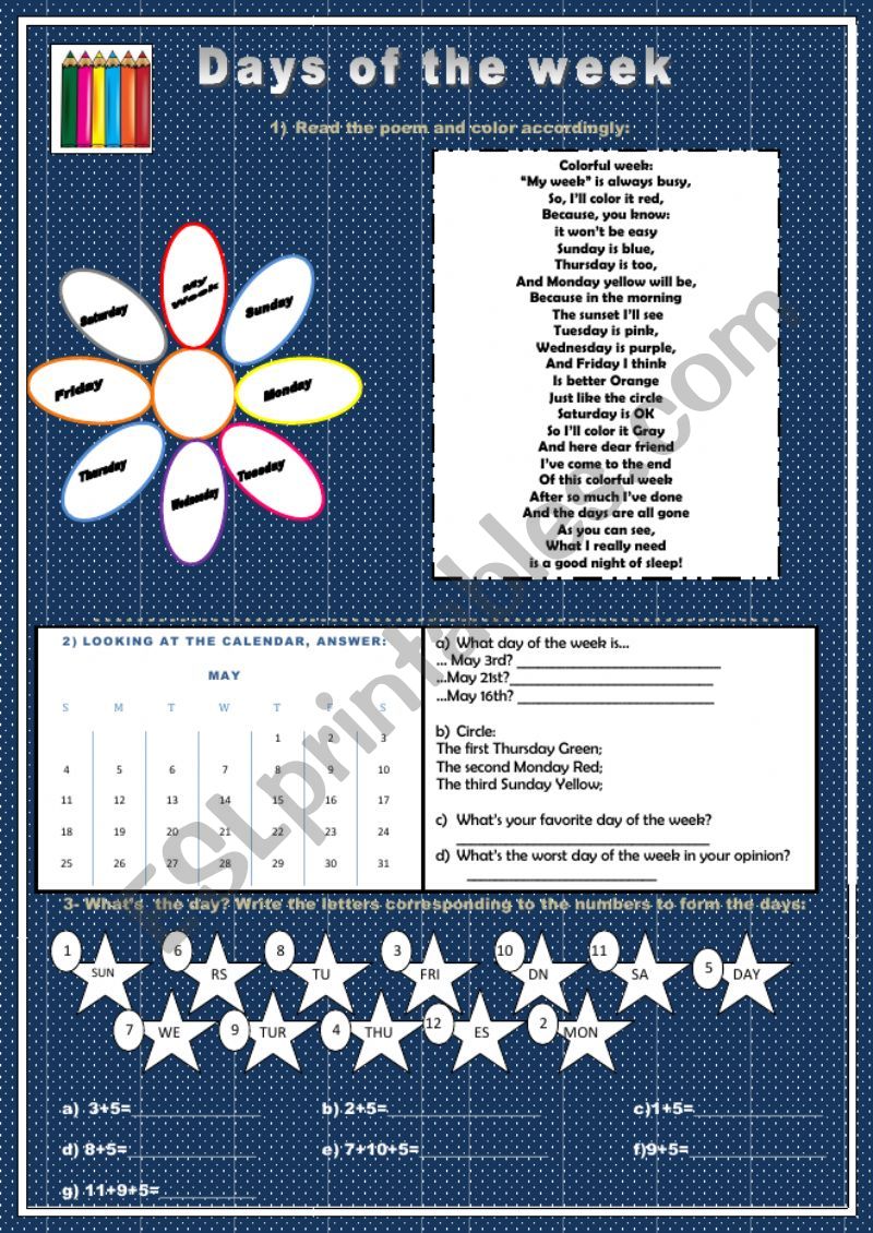 Days of the week worksheet