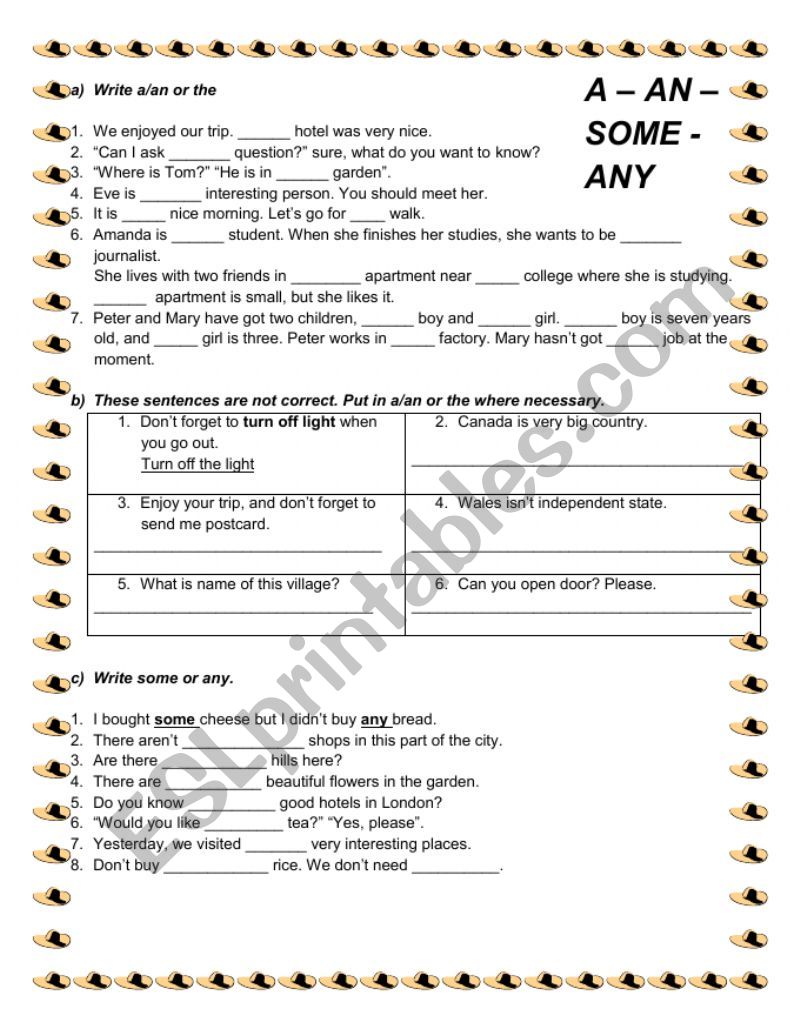 a - an - some - any worksheet