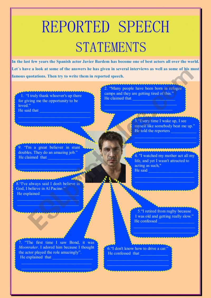 Reported speech: statements worksheet