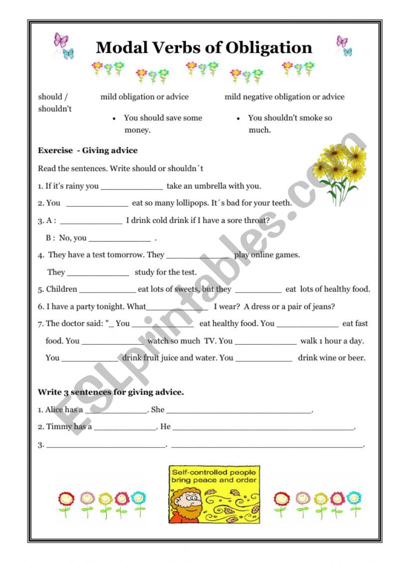 Modal Verbs of Obligation worksheet