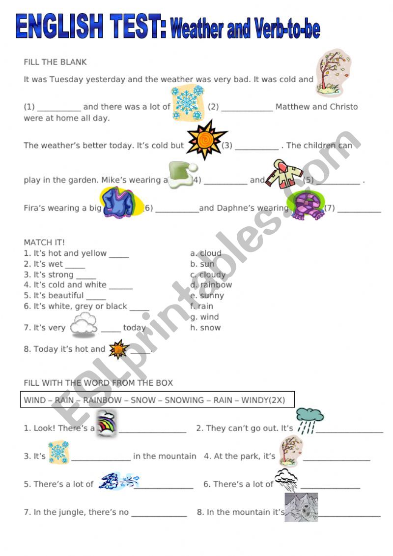 English Test: Weather and Verb to be