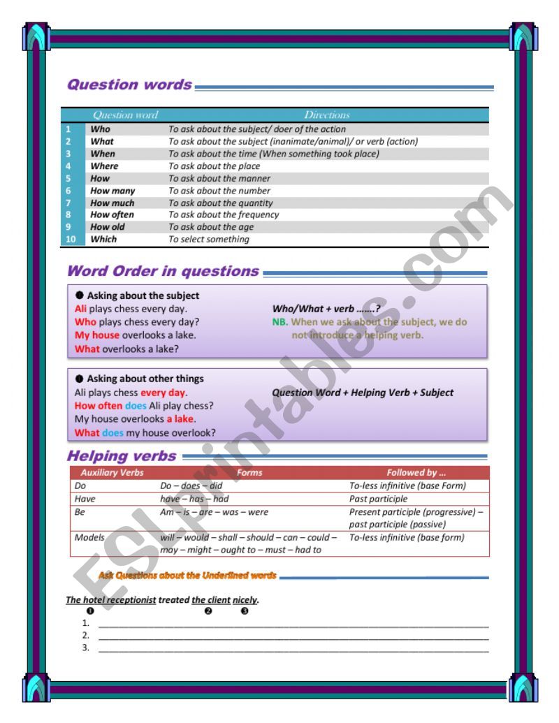 Question Words worksheet