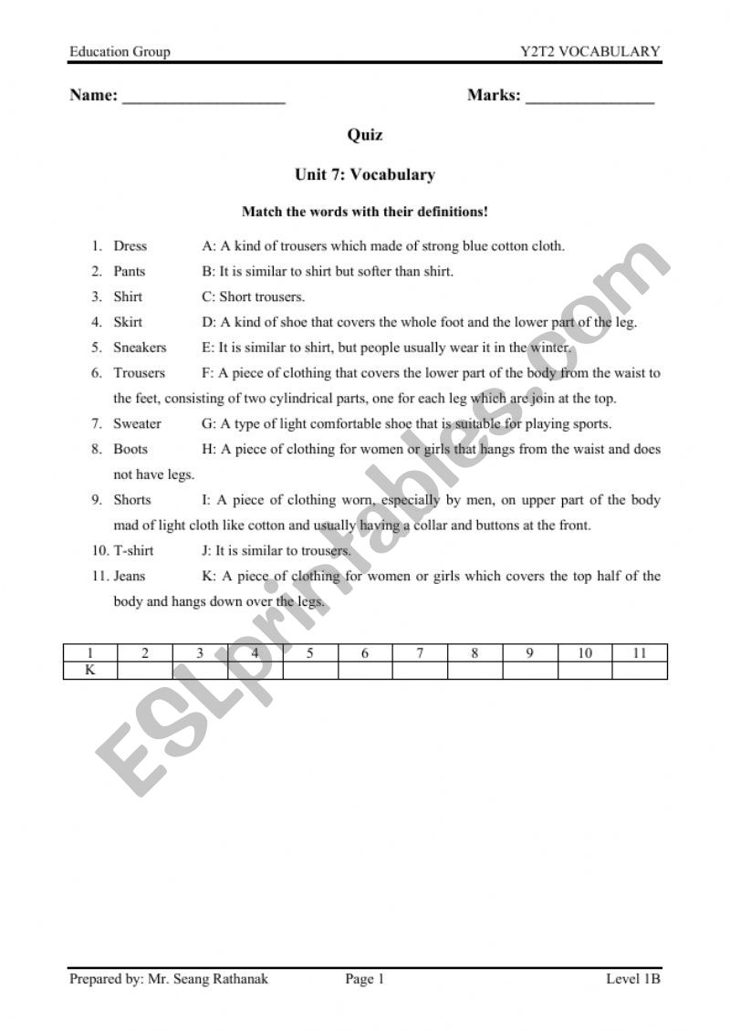 Clothes worksheet