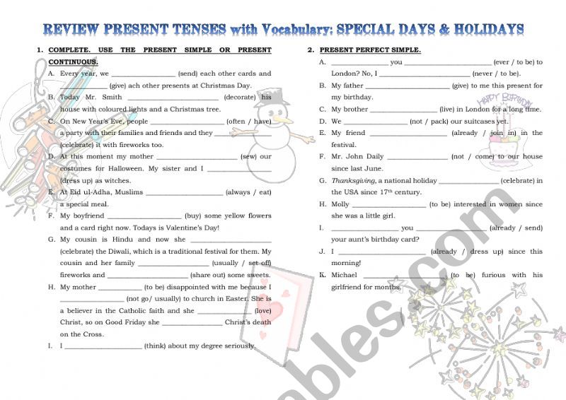Review Present tenses with vocabulary: Special dates and holidays
