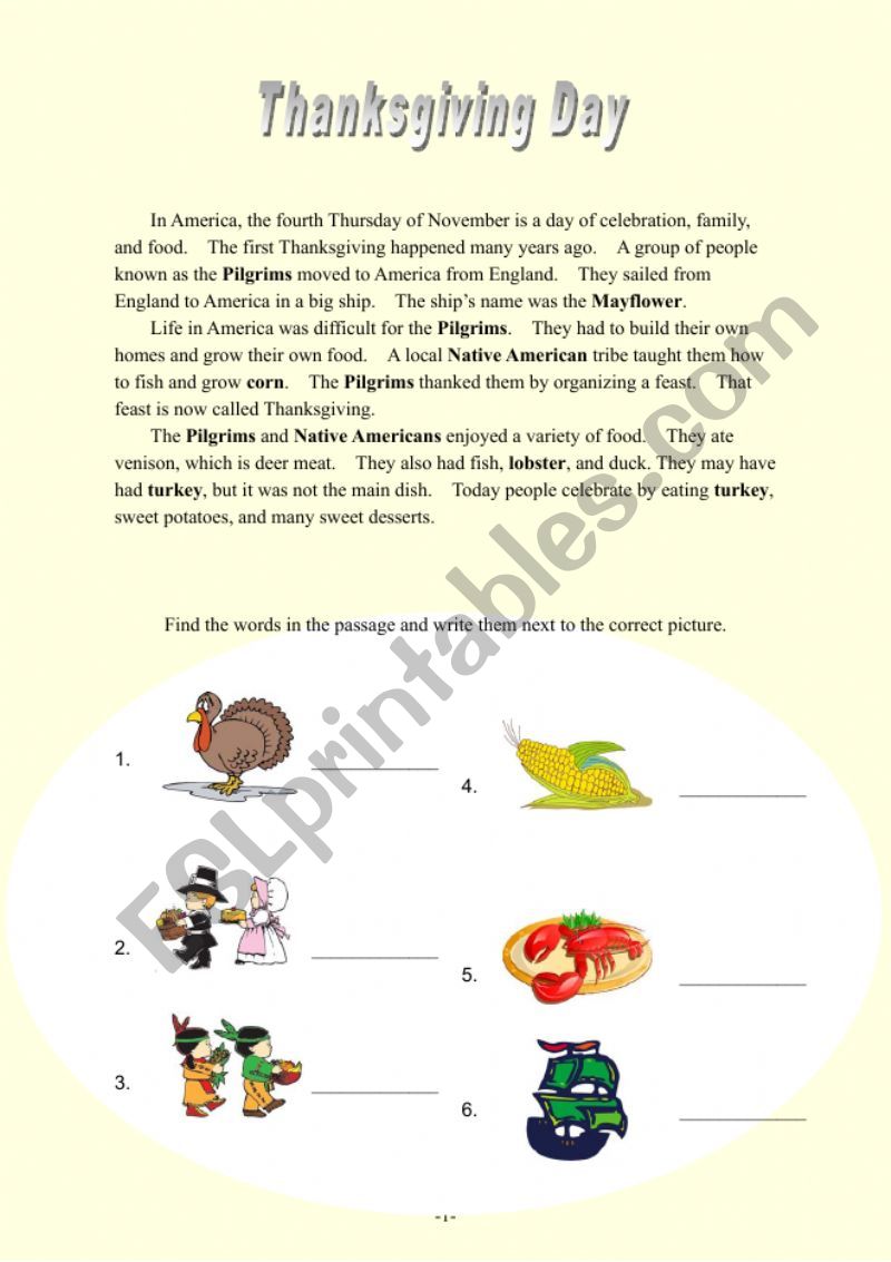 Thanksgiving Day  worksheet