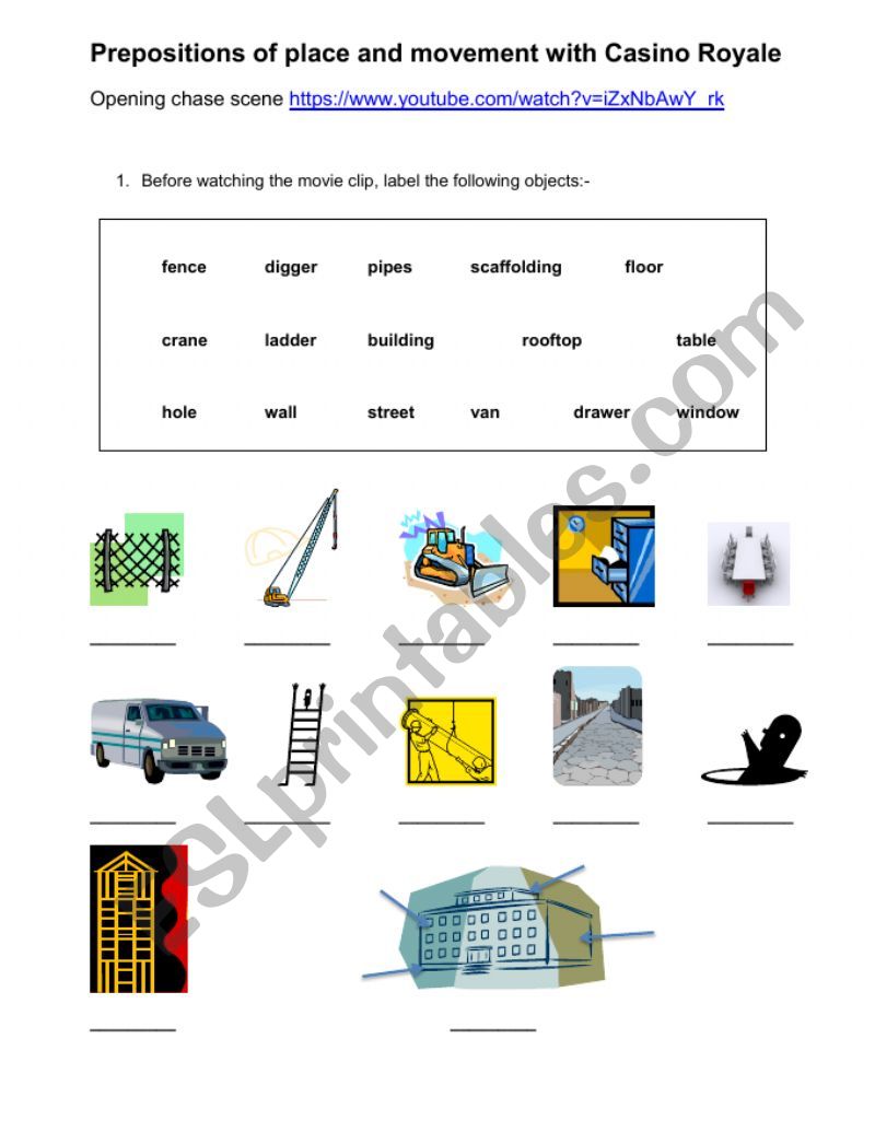 Prepositions with James Bond worksheet