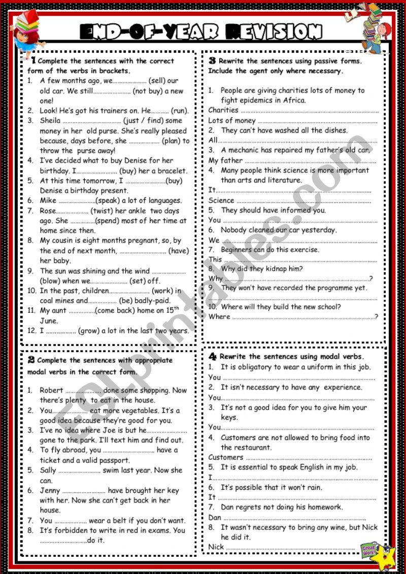 End of Year Revision  worksheet