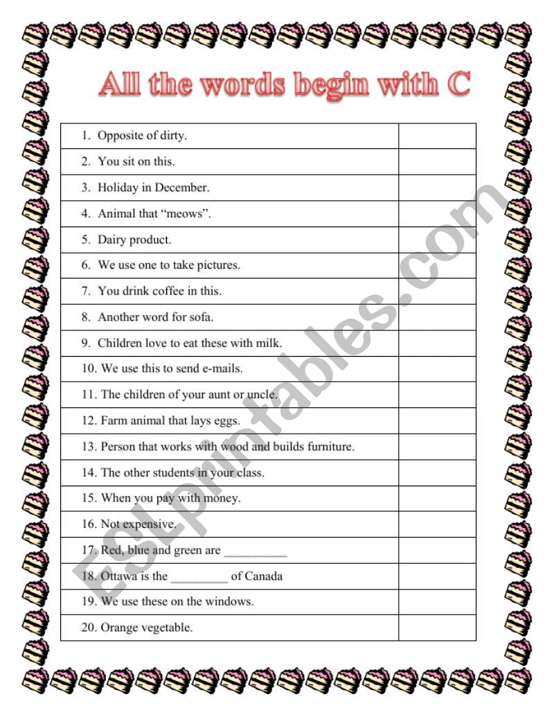 All the words begin with C worksheet
