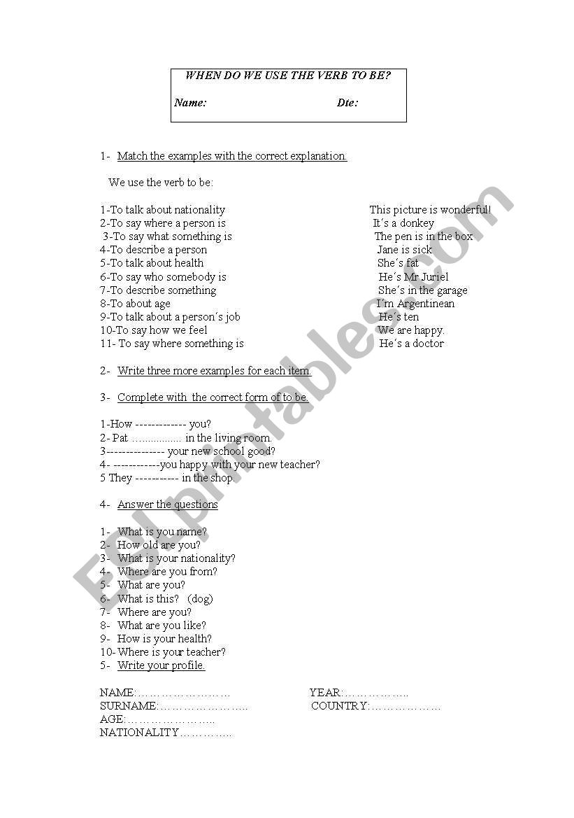 present simple To Be worksheet