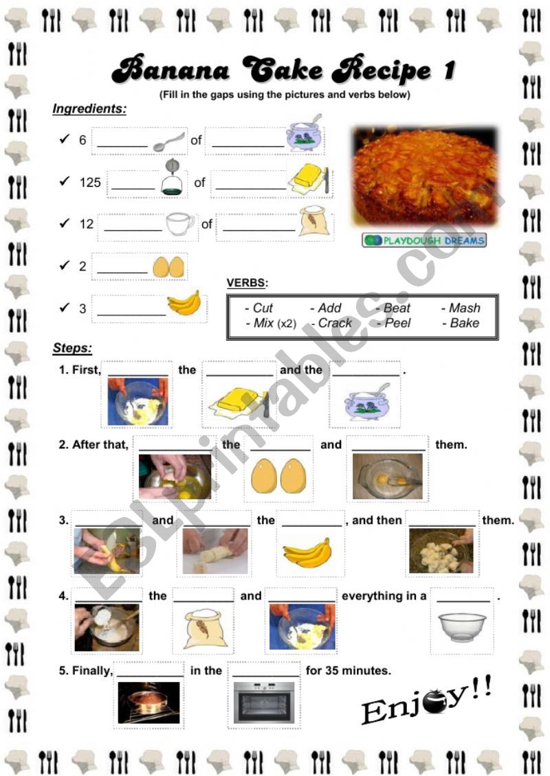 Banana Cake Recipe worksheet