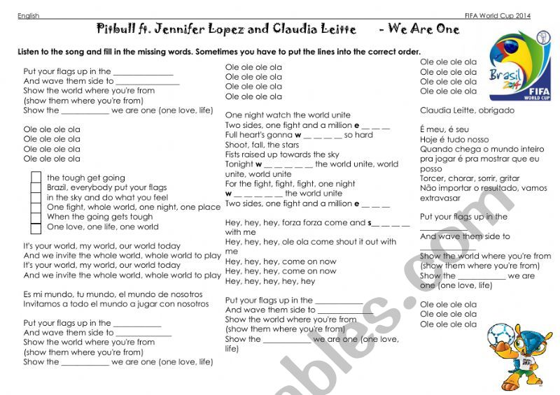 World Cup Pitbull We Are One ft. Jennifer Lopez /Claudia Leitte Song
