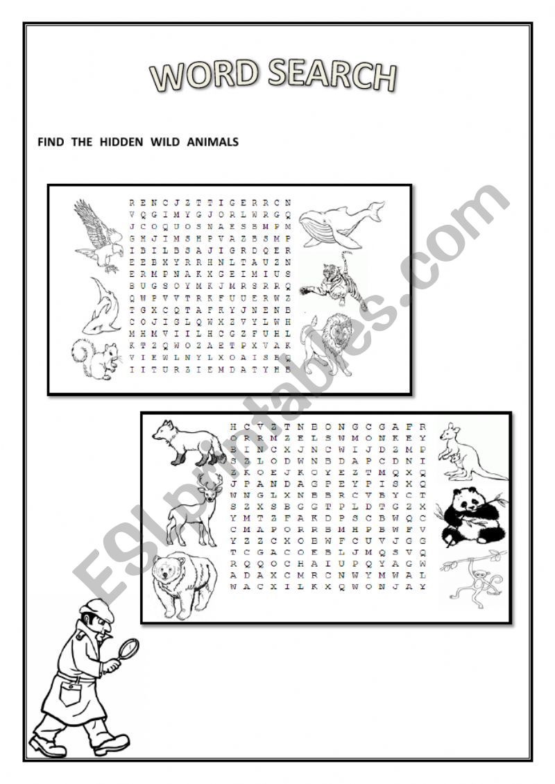 Wild Animals Word Search worksheet